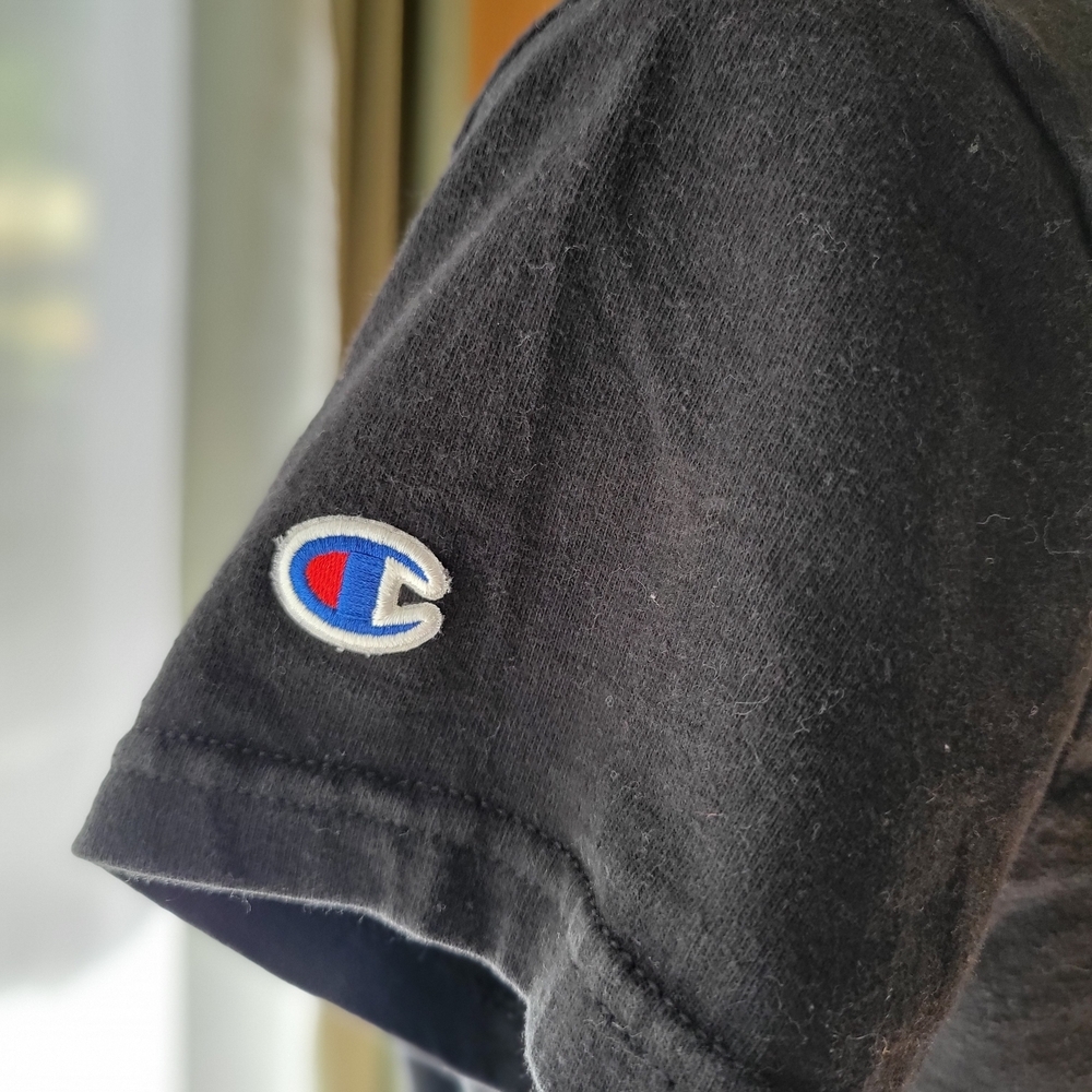 Champion Black Multicolor Logo T-Shirt Women's Size Medium - Picture 6 of 8